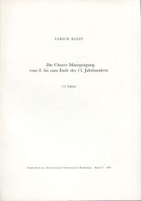 Klein, Die Churer Münzprägung vom 8. bis zum Ende des 13. Jahrhunderts. (Umschlag)