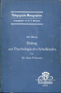 Pohlmann, Beitrag zur Psychologie des Schulkindes auf Grund systematisch-empiris (Umschlag)