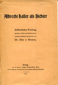 Greyerz, Albrecht Haller als Dichter. (Umschlag)