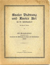 Jenny, Basler Dichtung und Basler Art im 19. Jahrhundert. (Umschlag)