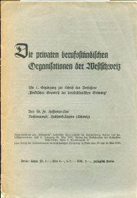 Hofstetter-Leu, Die privaten berufsständischen Organisationen der Westschweiz. (Umschlag)