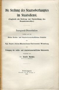 Mathis, Die Stellung des Staatsoberhauptes im Staatsdienst. (Umschlag)
