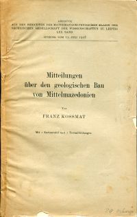 Kossmat, Mitteilungen uber den geologischen Bau von Mittelmazedonien. (Umschlag)