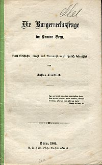 Zyro, Die Burgerrechtsfrage im Kanton Bern. (Umschlag)