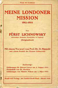 Lichnowsky, Meine Londoner Mission 1912-1914. (Umschlag)
