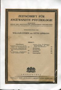 Stern, Zeitschrift für angewandte Psychologie; zugleich Organ des Instituts für (Umschlag)
