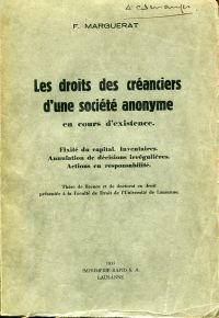 Marguerat, Les droits des créanciers d'une société anonyme en cours d'existence. (Umschlag)