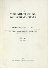 Wirz, Die Vereinheitlichung des Aktienkapitals. (Umschlag)