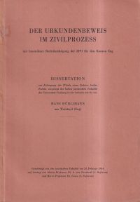 Hürlimann, Der Urkundenbeweis im Zivilprozeß mit besonderer Berücksichtigung der (Umschlag)