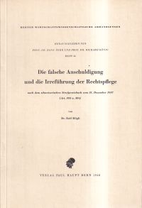 Hügli, Die falsche Anschuldigung und die Irreführung der Rechtspflege nach dem s (Umschlag)